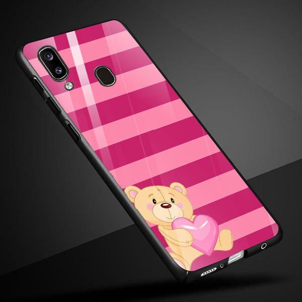 Cute Teddy Bear Tempered Glass Phone Case for Samsung Galaxy M20