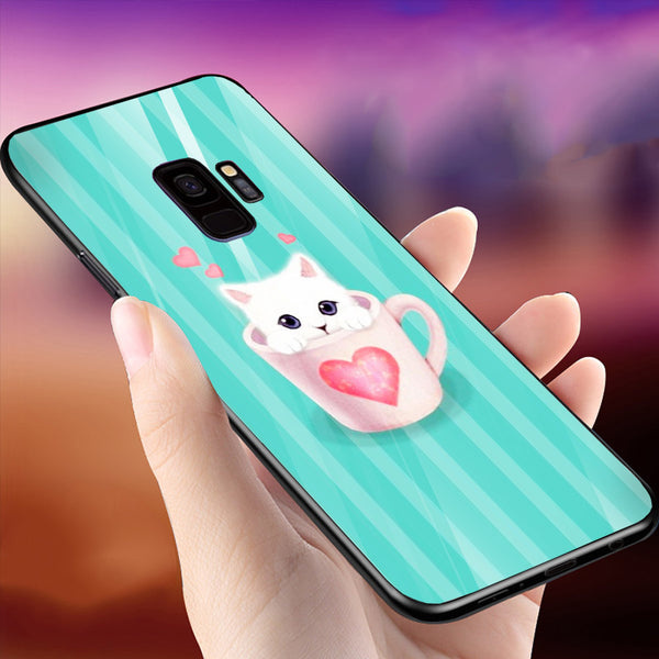 Cute Teddy Bear Tempered Glass Phone Case for Samsung Galaxy S9