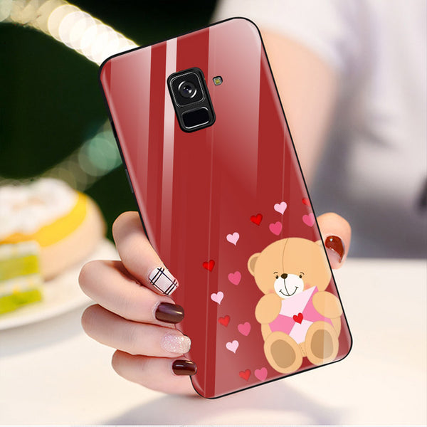 Cute Teddy Bear Tempered Glass Phone Case for Samsung Galaxy A8 Plus