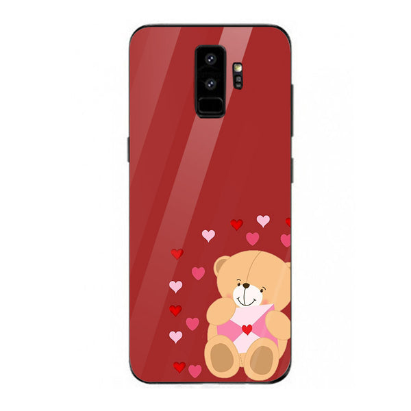 Cute Teddy Bear Tempered Glass Phone Case for Samsung Galaxy S9 Plus