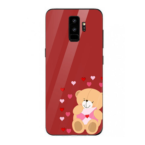 Cute Teddy Bear Tempered Glass Phone Case for Samsung Galaxy S9 Plus