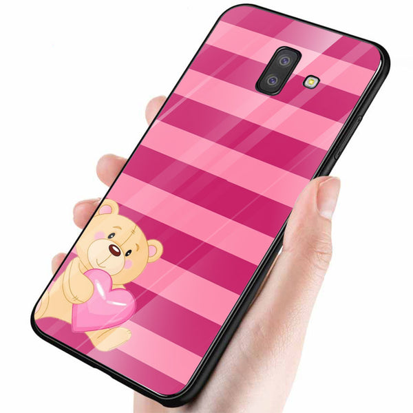 Cute Teddy Bear Tempered Glass Phone Case for Samsung Galaxy J6 Plus