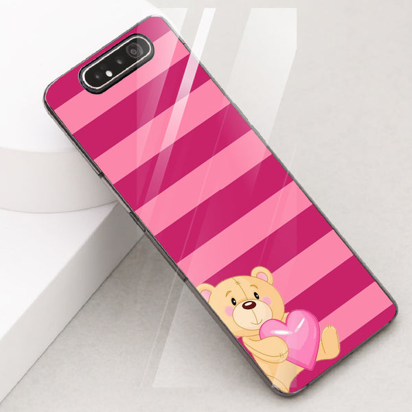 Cute Teddy Bear Tempered Glass Phone Case for Samsung Galaxy A80