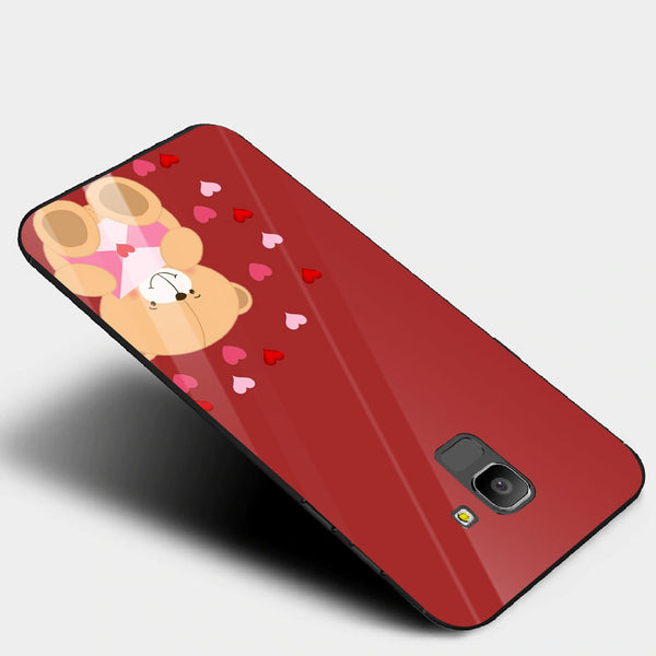Cute Teddy Bear Tempered Glass Phone Case for Samsung Galaxy J6 2018