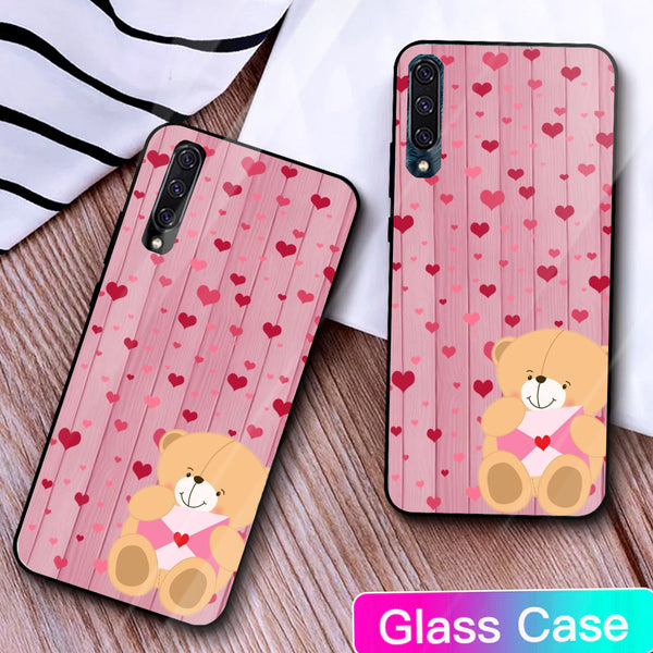 Cute Teddy Bear Tempered Glass Phone Case for Samsung Galaxy A50S