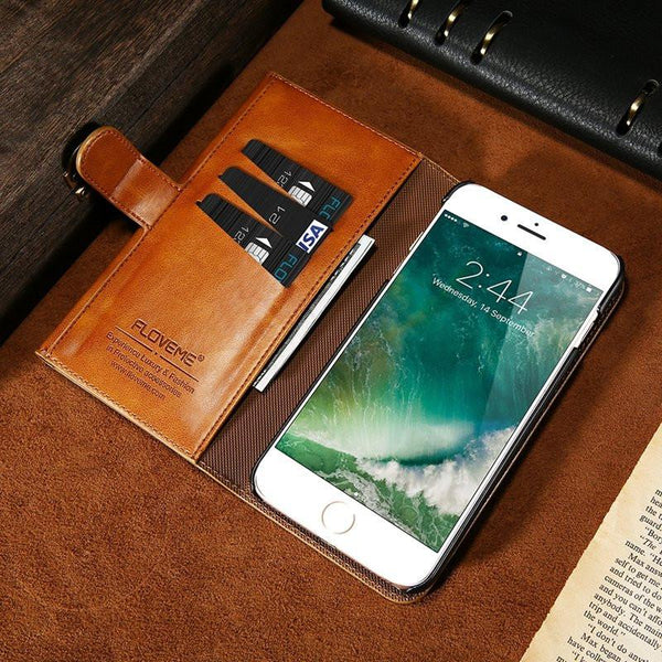 Vintage Leather Three Fold Flip Wallet Case For iPhone 7 Plus