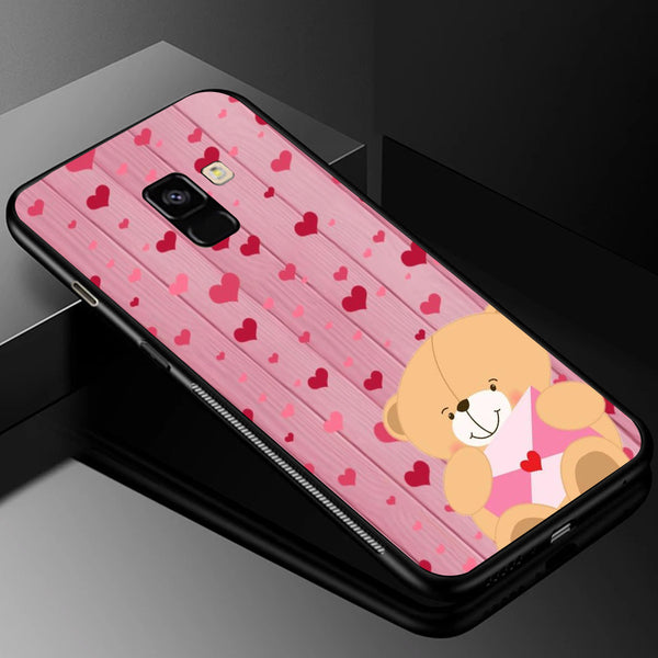 Cute Teddy Bear Tempered Glass Phone Case for Samsung Galaxy A8 Plus