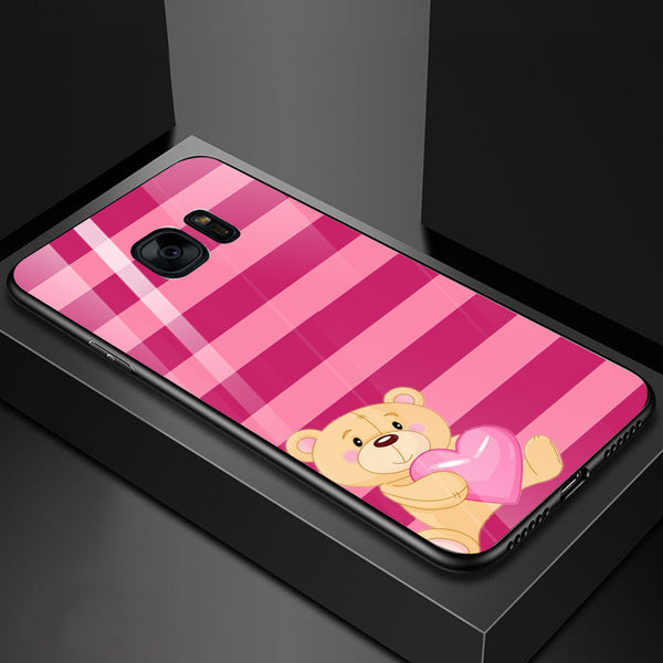 Cute Teddy Bear Tempered Glass Phone Case for Samsung Galaxy S7 Edge