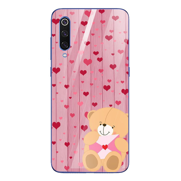 Cute Teddy Bear Tempered Glass Phone Case for Xiaomi Mi 9 SE