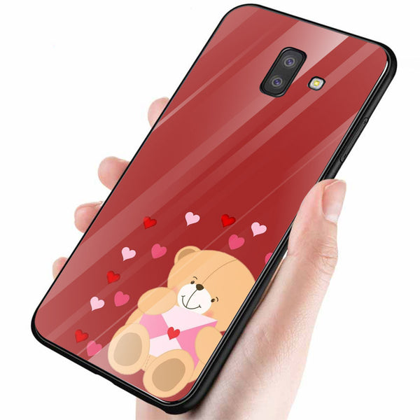 Cute Teddy Bear Tempered Glass Phone Case for Samsung Galaxy J6 Plus