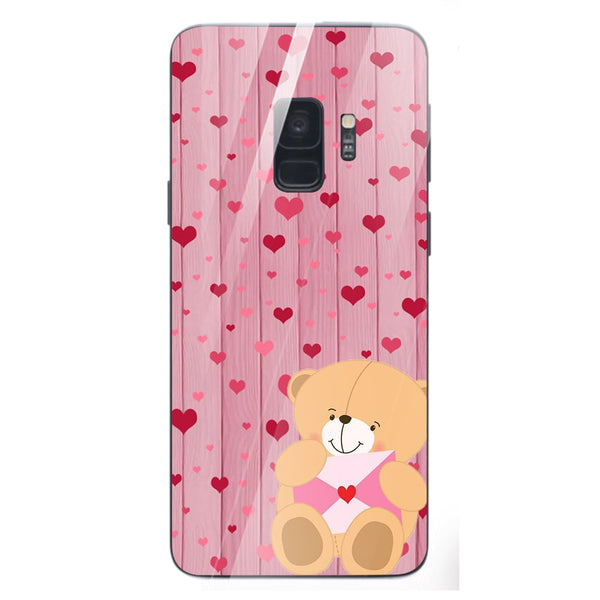 Cute Teddy Bear Tempered Glass Phone Case for Samsung Galaxy S9