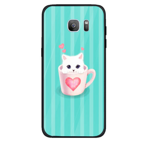 Cute Teddy Bear Tempered Glass Phone Case for Samsung Galaxy S7