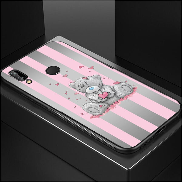 Cute Teddy Bear Tempered Glass Phone Case for Samsung Galaxy M20