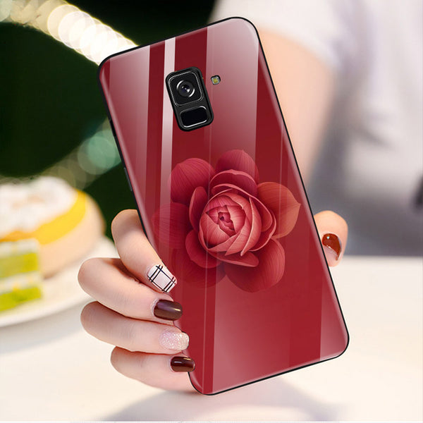 Beautiful Flowers Tempered Glass Phone Case for Samsung Galaxy A8 Plus