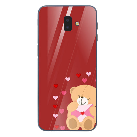 Cute Teddy Bear Tempered Glass Phone Case for Samsung Galaxy J6 Plus