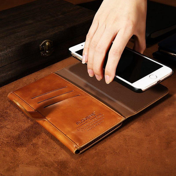 Vintage Leather Three Fold Flip Wallet Case For iPhone 7 Plus