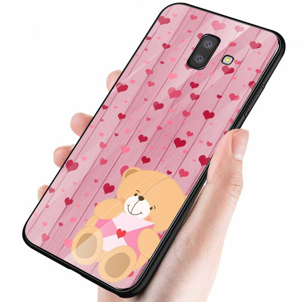 Cute Teddy Bear Tempered Glass Phone Case for Samsung Galaxy J6 Plus