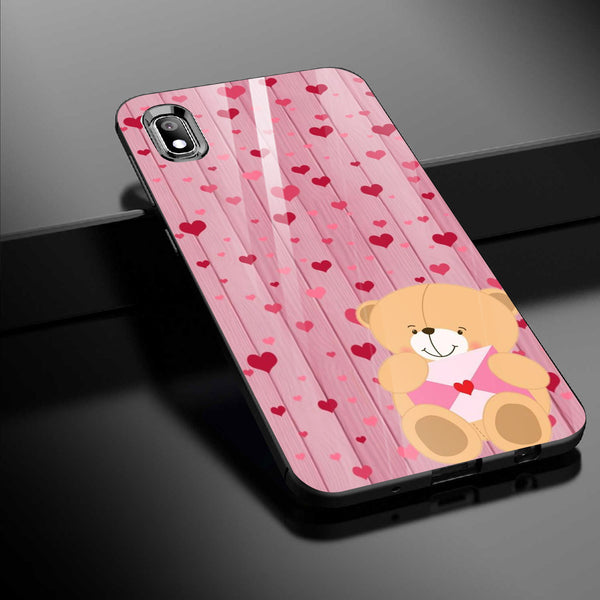 Cute Teddy Bear Tempered Glass Phone Case for Samsung Galaxy A10