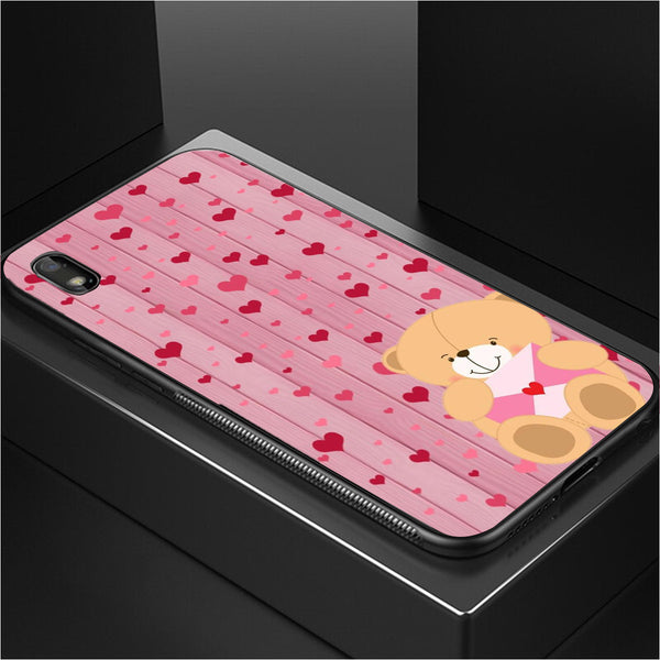 Cute Teddy Bear Tempered Glass Phone Case for Samsung Galaxy A10