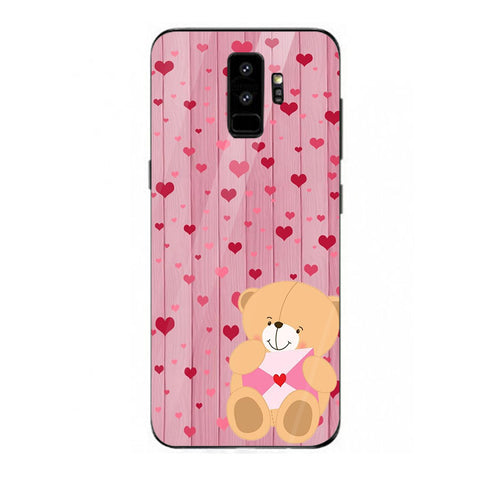 Cute Teddy Bear Tempered Glass Phone Case for Samsung Galaxy S9 Plus