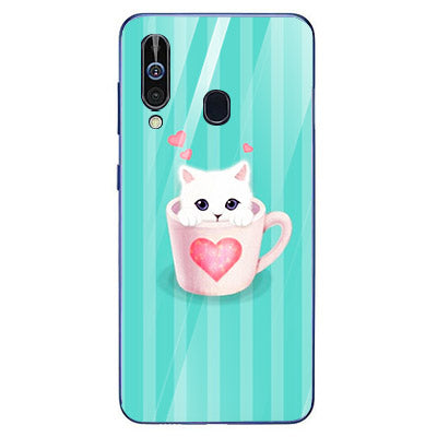 Cute Teddy Bear Tempered Glass Phone Case for Samsung Galaxy A60