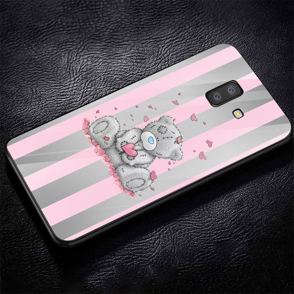 Cute Teddy Bear Tempered Glass Phone Case for Samsung Galaxy J6 Plus