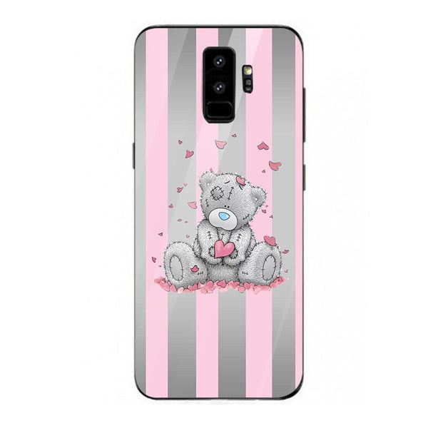 Cute Teddy Bear Tempered Glass Phone Case for Samsung Galaxy S9 Plus