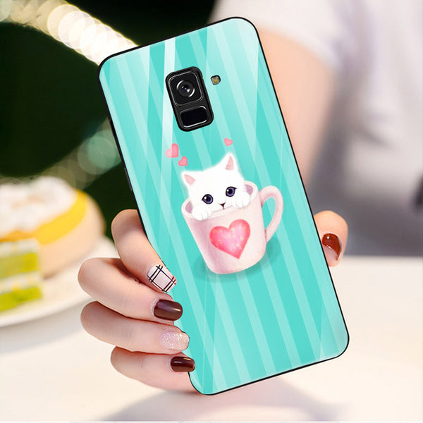Cute Teddy Bear Tempered Glass Phone Case for Samsung Galaxy A8 Plus