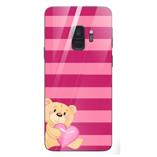 Cute Teddy Bear Tempered Glass Phone Case for Samsung Galaxy S9
