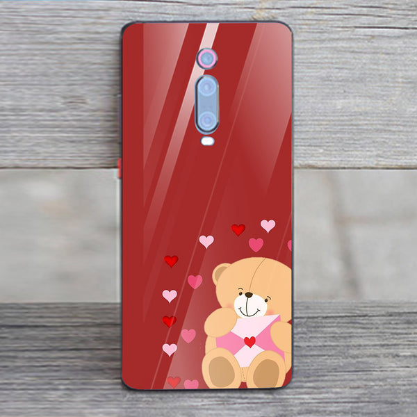Cute Teddy Bear Tempered Glass Phone Case for Xiaomi Redmi K20 Pro