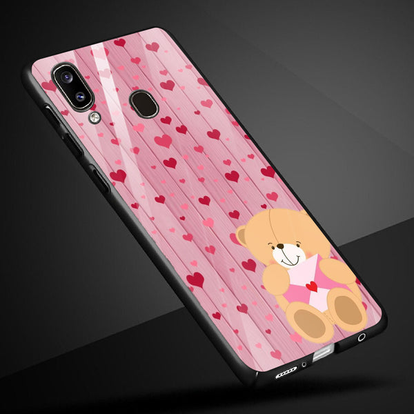 Cute Teddy Bear Tempered Glass Phone Case for Samsung Galaxy M20
