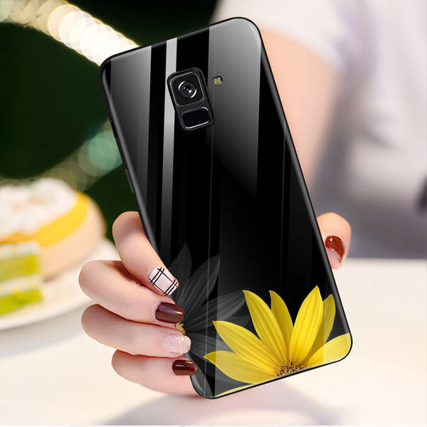 Beautiful Flowers Tempered Glass Phone Case for Samsung Galaxy A8 Plus