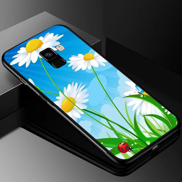 Beautiful Flowers Tempered Glass Phone Case for Samsung Galaxy A8 Plus