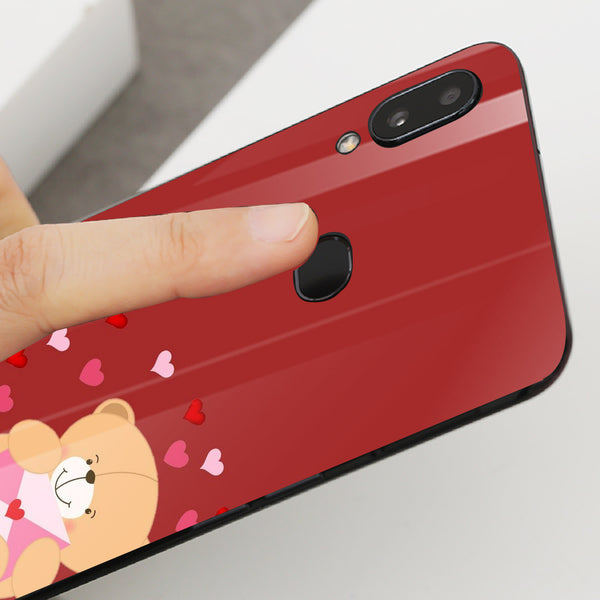 Cute Teddy Bear Tempered Glass Phone Case for Samsung Galaxy A10S
