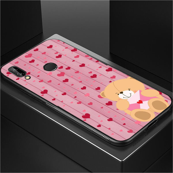 Cute Teddy Bear Tempered Glass Phone Case for Samsung Galaxy A20