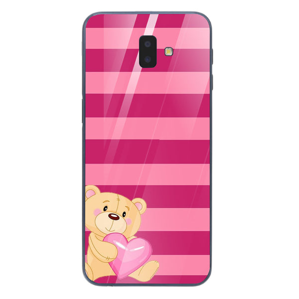 Cute Teddy Bear Tempered Glass Phone Case for Samsung Galaxy J6 Plus