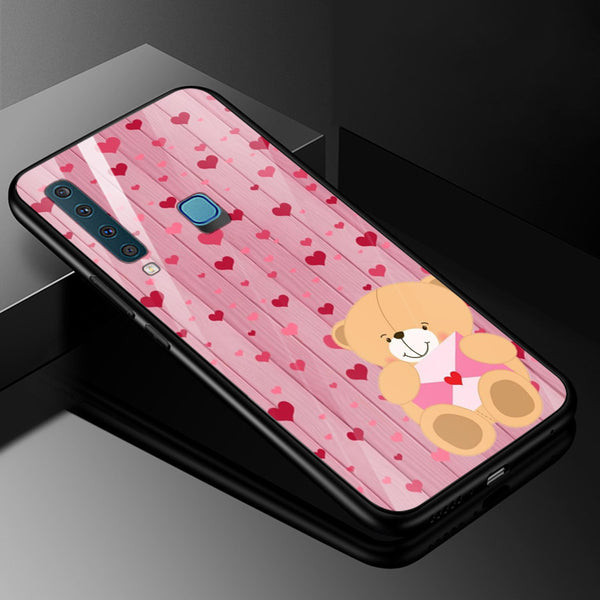 Cute Teddy Bear Tempered Glass Phone Case for Samsung Galaxy A9 2018