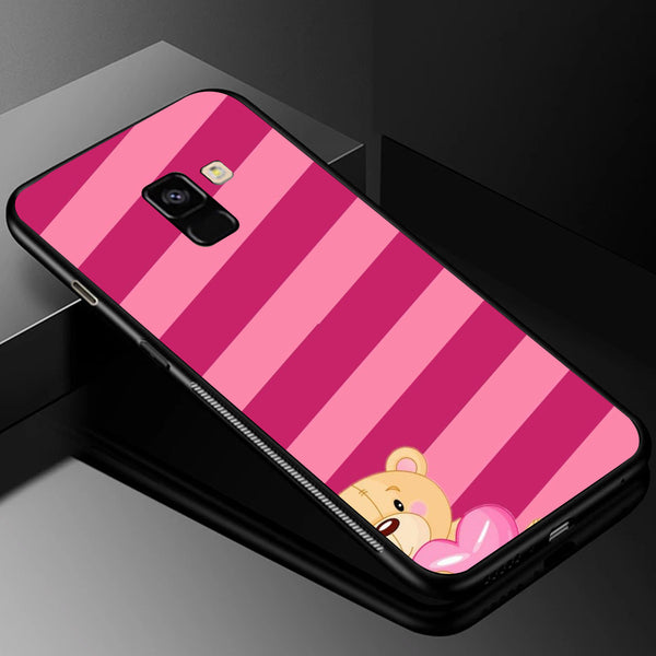 Cute Teddy Bear Tempered Glass Phone Case for Samsung Galaxy A8 Plus