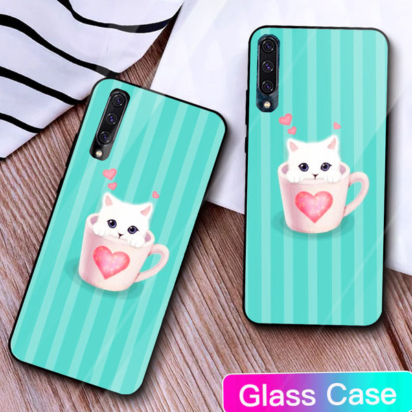 Cute Teddy Bear Tempered Glass Phone Case for Samsung Galaxy A50