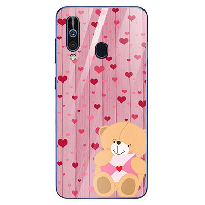 Cute Teddy Bear Tempered Glass Phone Case for Samsung Galaxy A60