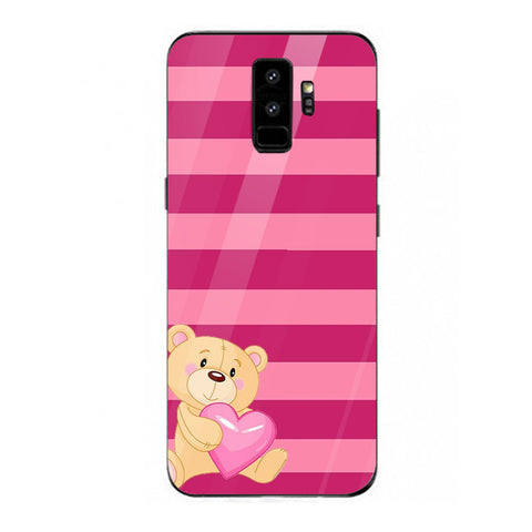 Cute Teddy Bear Tempered Glass Phone Case for Samsung Galaxy S9 Plus