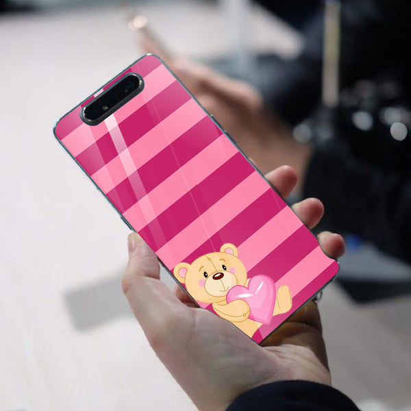 Cute Teddy Bear Tempered Glass Phone Case for Samsung Galaxy A80
