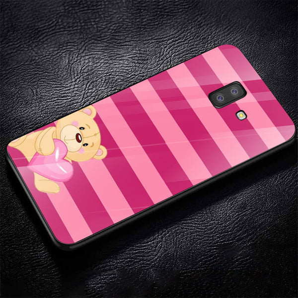Cute Teddy Bear Tempered Glass Phone Case for Samsung Galaxy J6 Plus