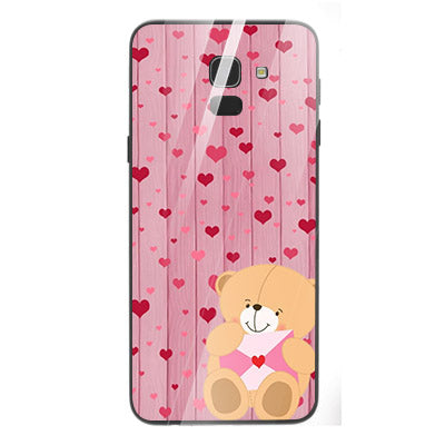 Cute Teddy Bear Tempered Glass Phone Case for Samsung Galaxy J6 2018