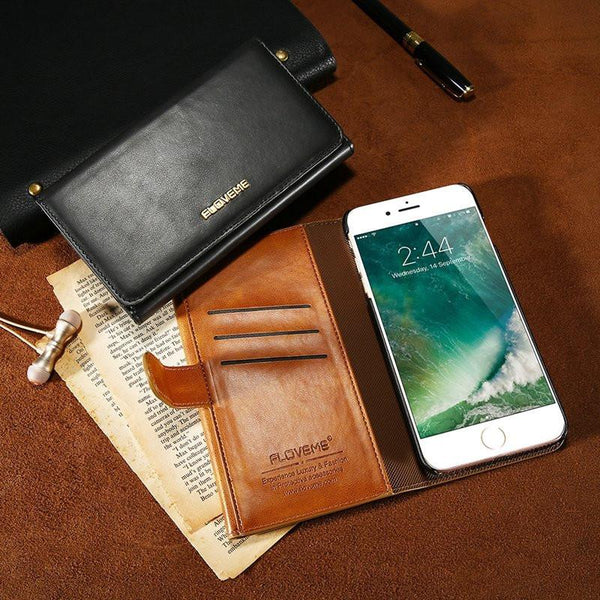 Vintage Leather Three Fold Flip Wallet Case For iPhone 7 Plus