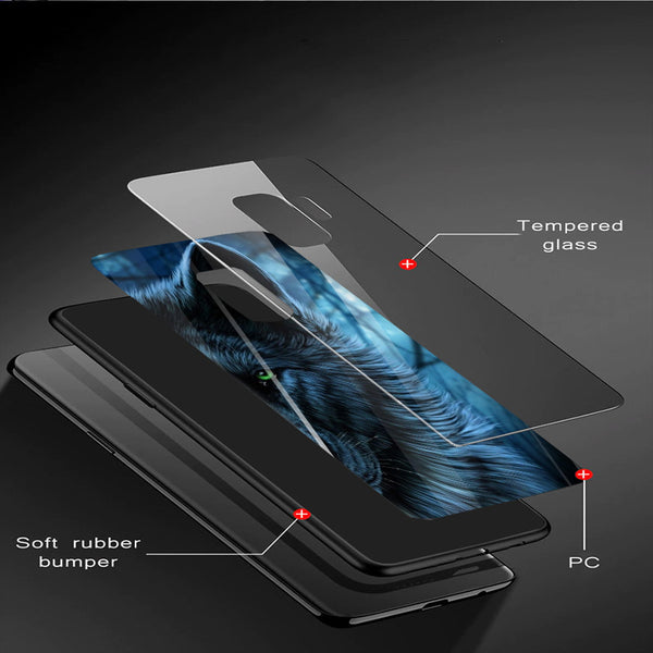 Wolf Eyes Tempered Glass Phone Case for Samsung Galaxy S9 Plus