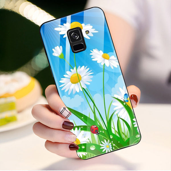Beautiful Flowers Tempered Glass Phone Case for Samsung Galaxy A8 Plus