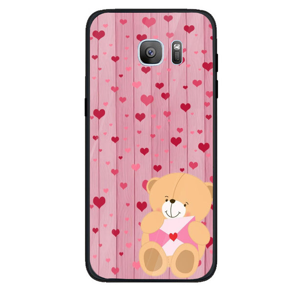 Cute Teddy Bear Tempered Glass Phone Case for Samsung Galaxy S7