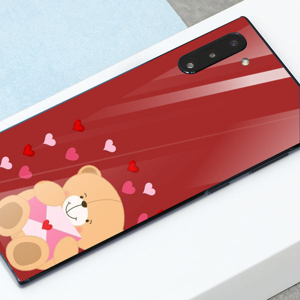 Cute Teddy Bear Tempered Glass Phone Case for Samsung Galaxy Note 10