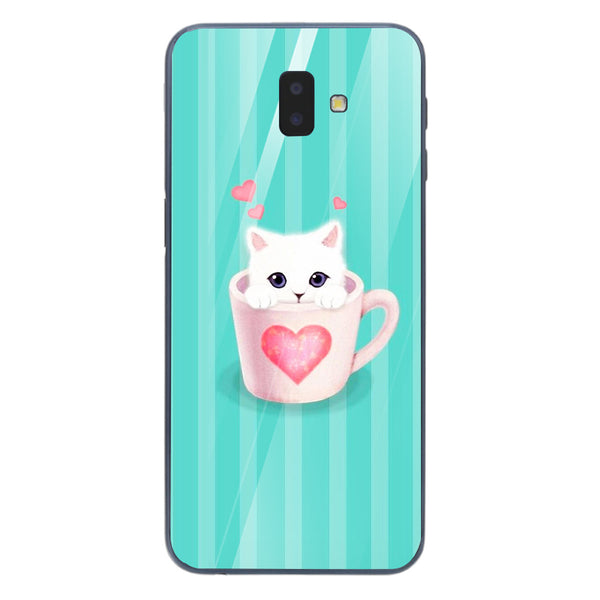 Cute Teddy Bear Tempered Glass Phone Case for Samsung Galaxy J6 Plus